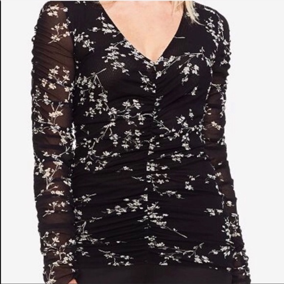 NEW Vince Camuto mesh floral top black and white XXS - Picture 11 of 12